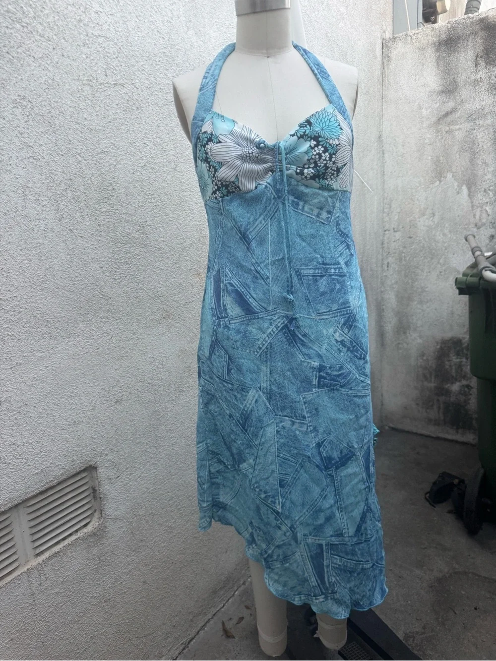 Y2K Blue Floral Halter Slip Dress Jonathan Martin